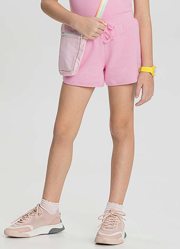 Alakazoo - Shorts Básico Menina com Cadarço Moletom Rosa 1