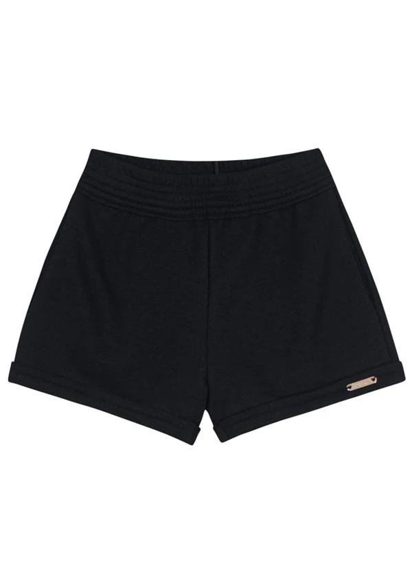 Brandili - Shorts Básico Menina de Moletinho Preto
