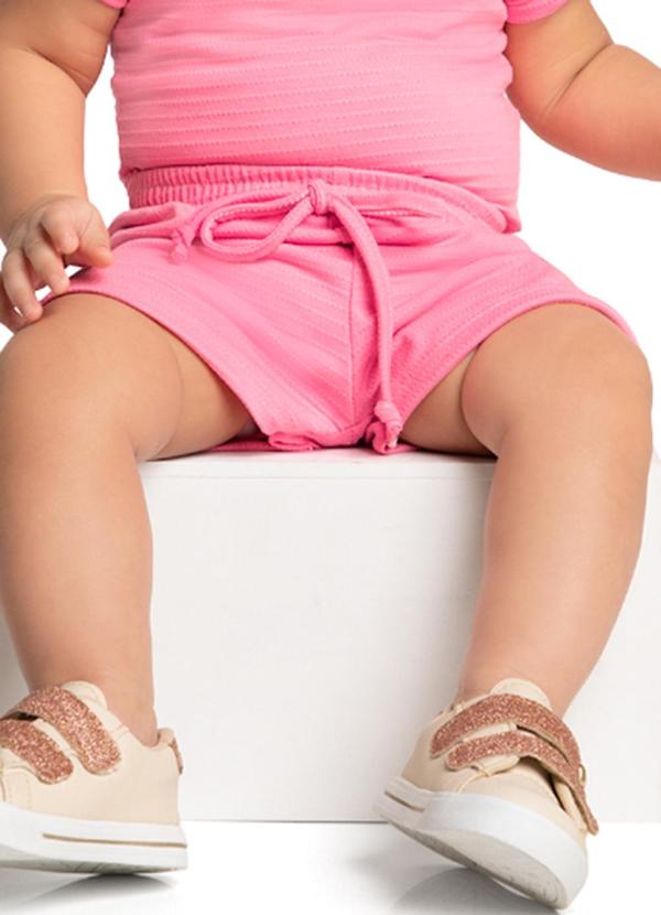 Marlan - Shorts Bebê Menina Cotton Maquinetado Rosa 1