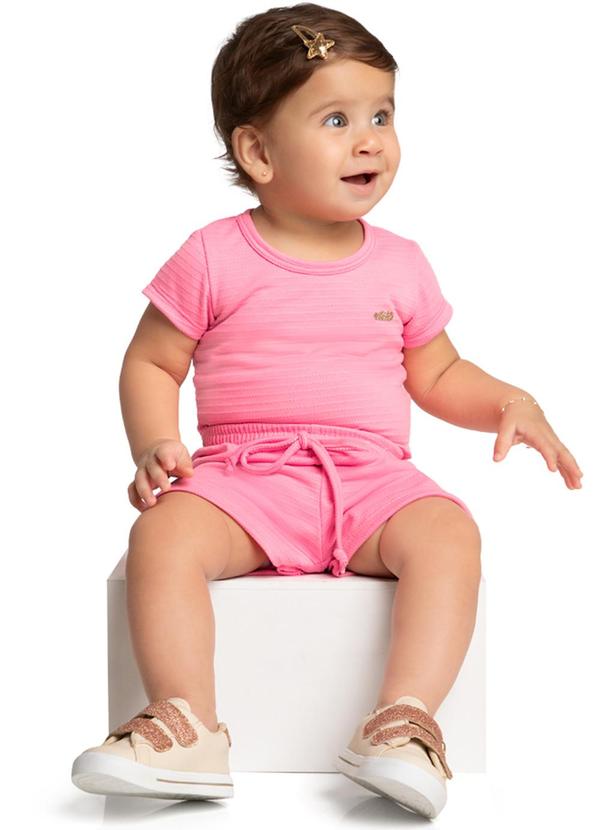 Marlan - Shorts Bebê Menina Cotton Maquinetado Rosa 2