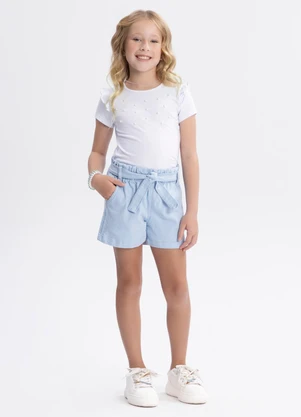 Alakazoo - Shorts Clochard de Sarja Infantil Menina Azul - ALAKAZOO