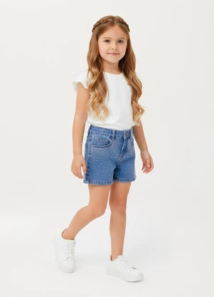 Carinhoso - Shorts Comfort em Jeans com Strass Azul Claro - CARINHOSO