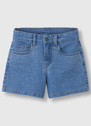 Carinhoso - Shorts Comfort em Jeans com Strass Azul Claro - CARINHOSO
