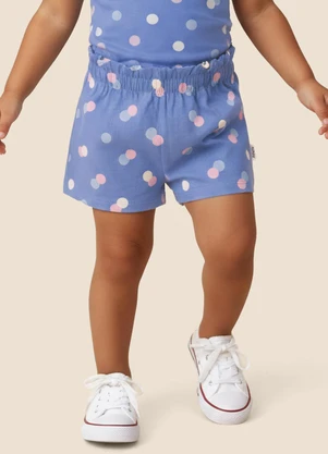 Malwee Kids - Shorts Evasê Poá em Cotton Azul Pastel - MALWEE KIDS