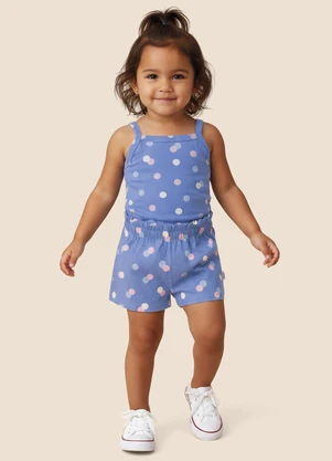 Malwee Kids - Shorts Evasê Poá em Cotton Azul Pastel - MALWEE KIDS