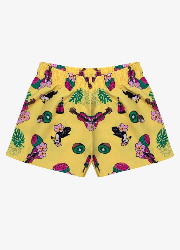 Rovi Kids - Shorts Feminina Tactel Estampado Amarelo