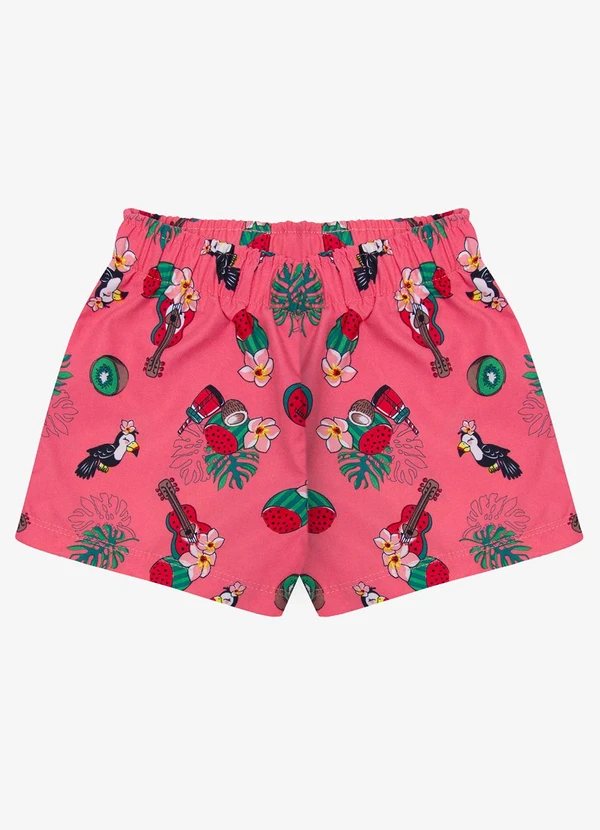 Rovi Kids - Shorts Feminina Tactel Estampado Laranja