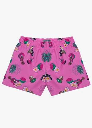 Rovi Kids - Shorts Feminina Tactel Estampado Rosa - ROVI KIDS