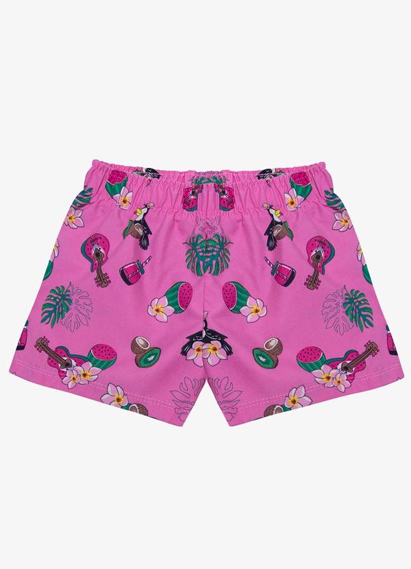 Rovi Kids - Shorts Feminina Tactel Estampado Rosa