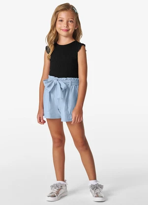 Trick Nick - Shorts Infantil em Moletinho Denim Azul - TRICK NICK