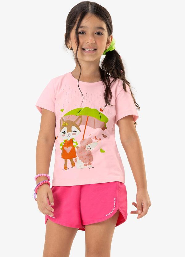 Rovi Kids - Shorts Infantil em Moletinho Rosa