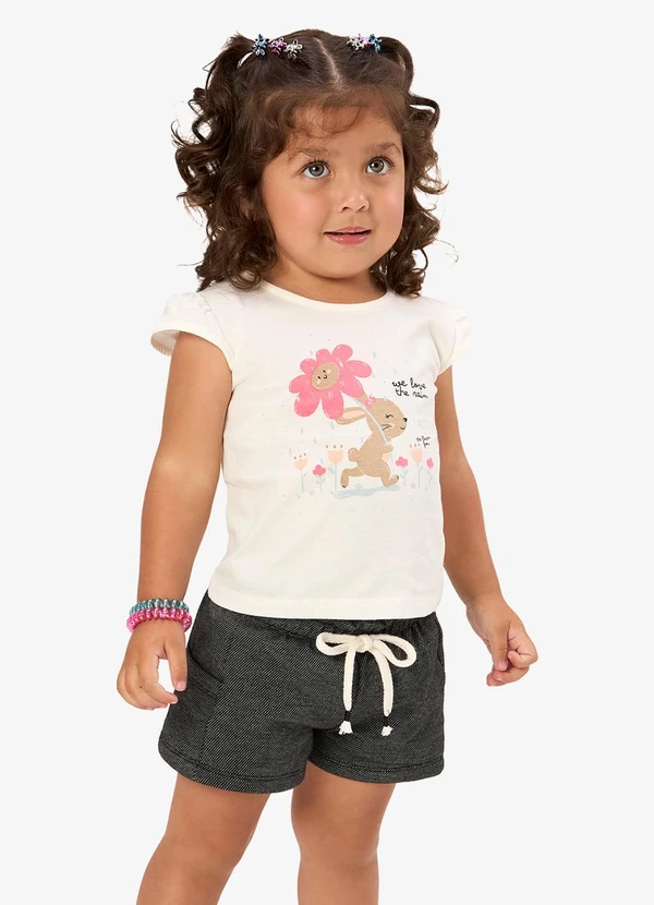 Rovi Kids - Shorts Infantil Feminino Moletom Preto