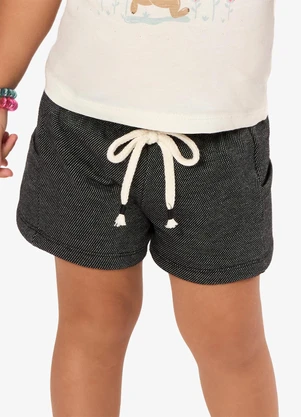 Rovi Kids - Shorts Infantil Feminino Moletom Preto - ROVI KIDS