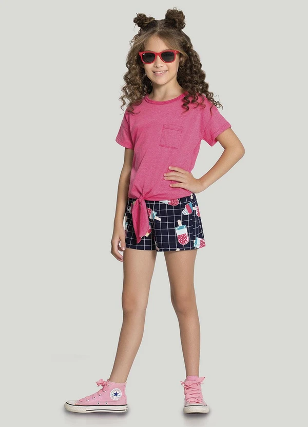 Alakazoo - Shorts Infantil Menina em Malha Estampado Azul 2