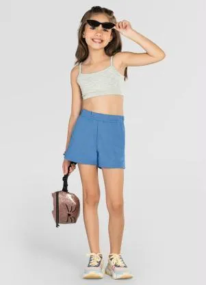 Brandili - Shorts Infantil Menina em Moletinho Azul - BRANDILI
