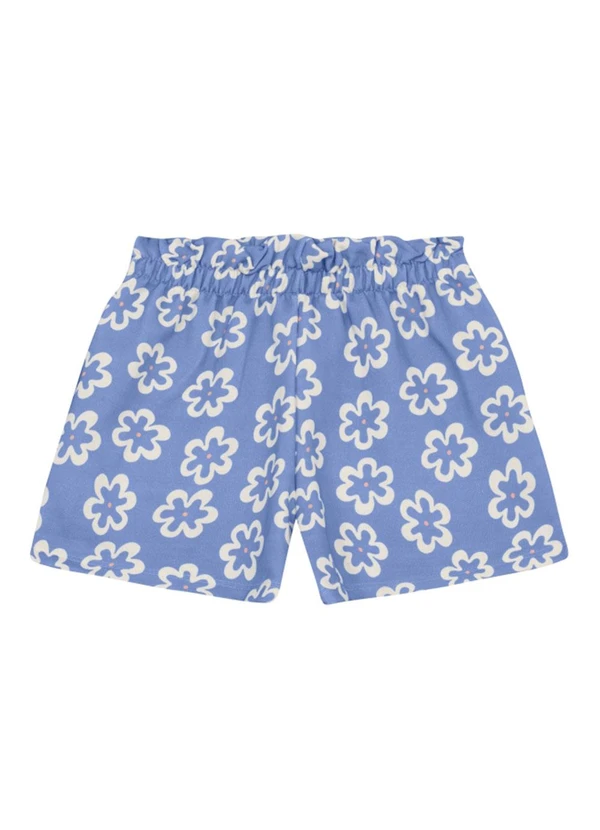 Brandili - Shorts Infantil Menina em Moletinho Florido Azul