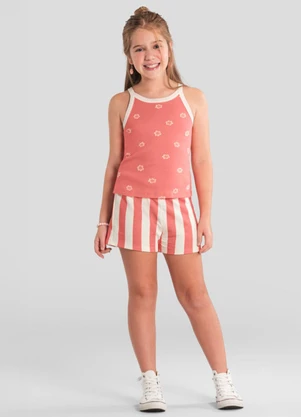 Brandili - Shorts Infantil Menina em Moletinho Florido Rosa - BRANDILI