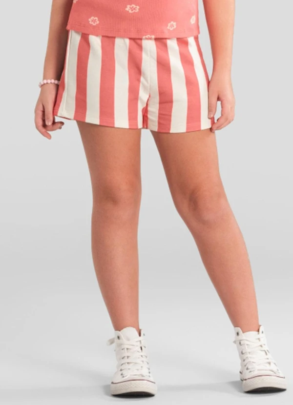 Brandili - Shorts Infantil Menina em Moletinho Florido Rosa