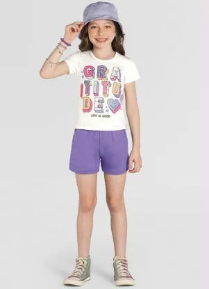 Brandili - Shorts Infantil Menina em Moletinho Lilás - BRANDILI