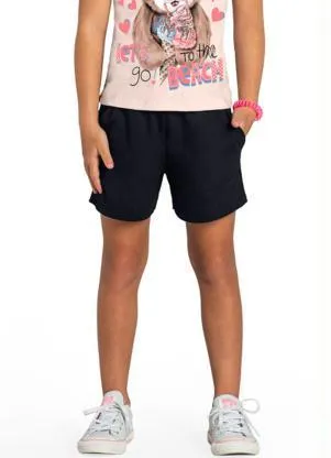 Brandili - Shorts Infantil Menina em Moletinho Preto - BRANDILI