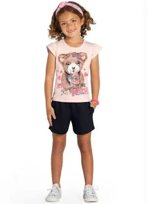 Brandili - Shorts Infantil Menina em Moletinho Preto - BRANDILI