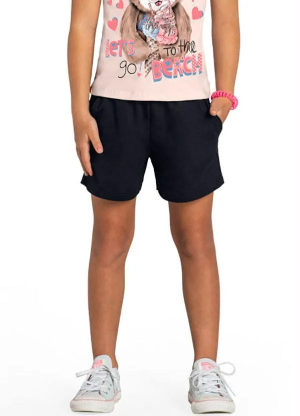 Brandili - Shorts Infantil Menina em Moletinho Preto