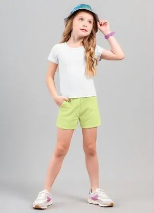 Brandili - Shorts Infantil Menina em Moletinho Verde - BRANDILI