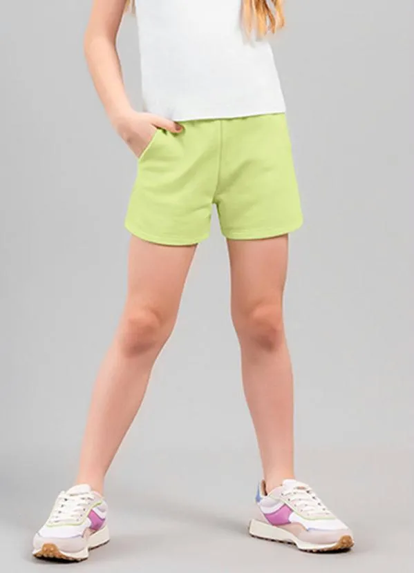 Brandili - Shorts Infantil Menina em Moletinho Verde