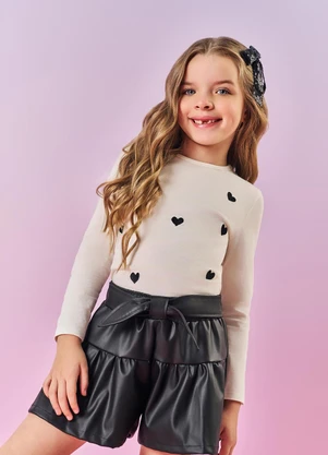 Abrange - Shorts Infantil Menina em P.U Preto - ABRANGE