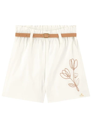 Milli e Nina - Shorts Infantil Menina em Sarja com Cinto Bege - MILLI E NINA