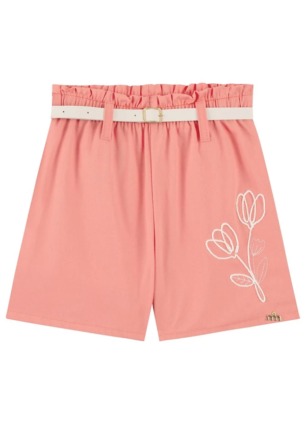 Milli e Nina - Shorts Infantil Menina em Sarja com Cinto Rosa