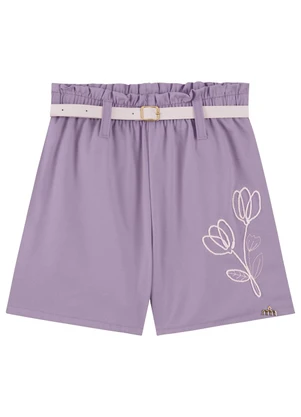 Milli e Nina - Shorts Infantil Menina em Sarja com Cinto Roxo - MILLI E NINA