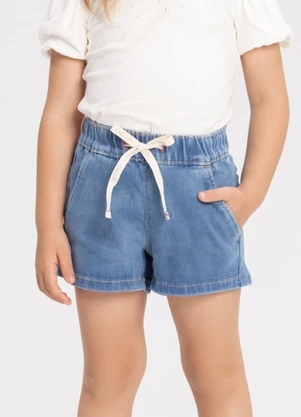 Alakazoo Shorts Jeans com Bolsos e Cadarço Funcional Azul