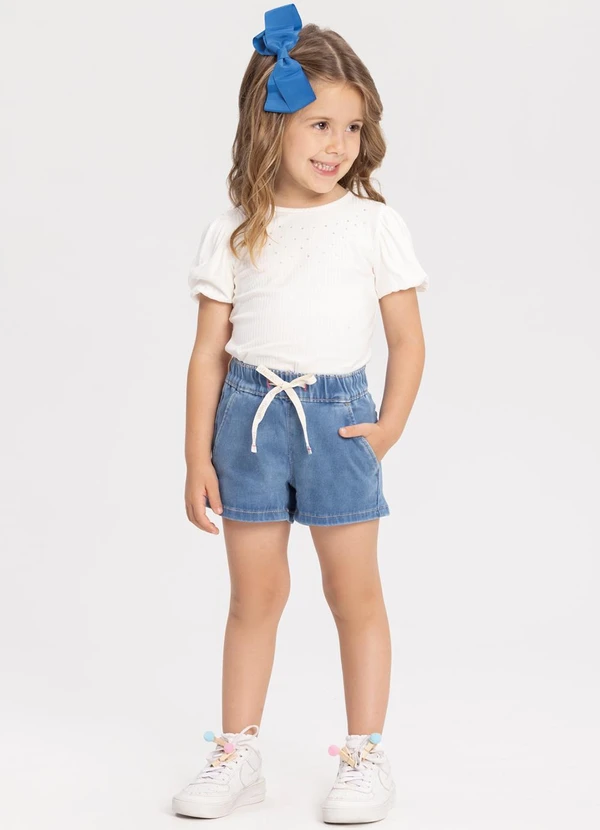 Alakazoo - Shorts Jeans com Bolsos e Cadarço Funcional Azul 3