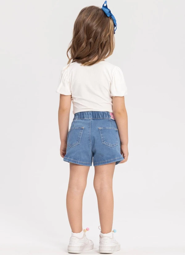 Alakazoo - Shorts Jeans com Bolsos e Cadarço Funcional Azul 4