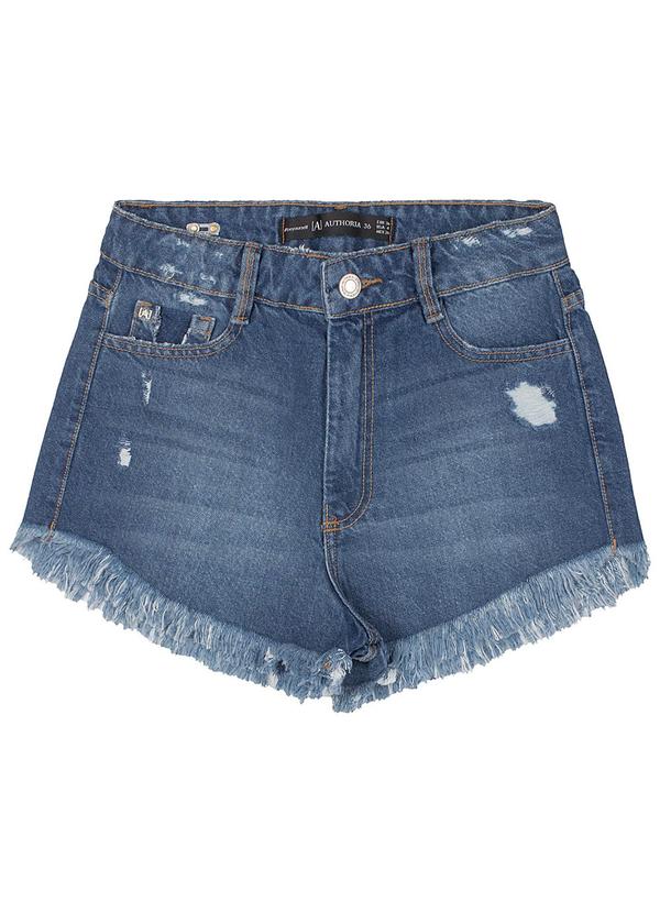 Authoria - Shorts Jeans Feminino com Barra Desfiada Azul