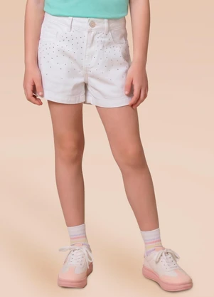Brandili - Shorts Jeans Infantil com Strass Branco - BRANDILI