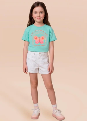 Brandili - Shorts Jeans Infantil com Strass Branco - BRANDILI