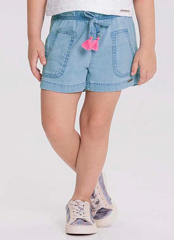Alakazoo - Shorts Jeans Menina Bolso e Cadarço Frontal Azul