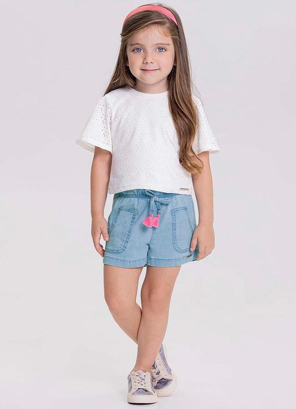 Alakazoo - Shorts Jeans Menina Bolso e Cadarço Frontal Azul 2