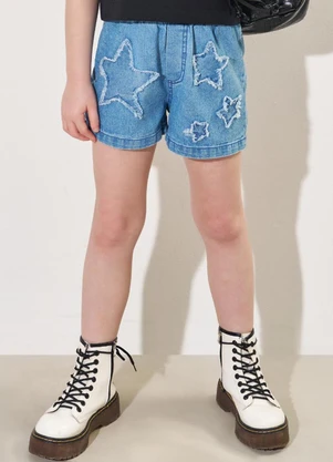 Catavento - Shorts Jeans Menina com Estrelas - CATAVENTO