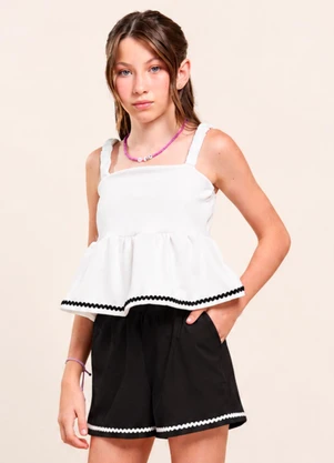 Vida Costeira - Shorts Juvenil Menina Preto com Detalhe Branco - VIDA COSTEIRA