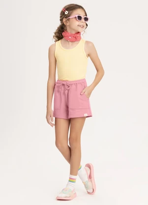 Alakazoo - Shorts Menina com Bolsos em Moletom Rosa - ALAKAZOO