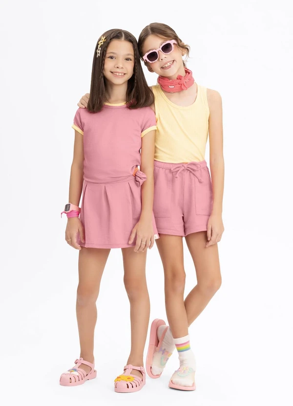 Alakazoo - Shorts Menina com Bolsos em Moletom Rosa 3