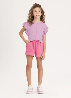 Alakazoo - Shorts Menina com Bolsos em Moletom Rosa - ALAKAZOO