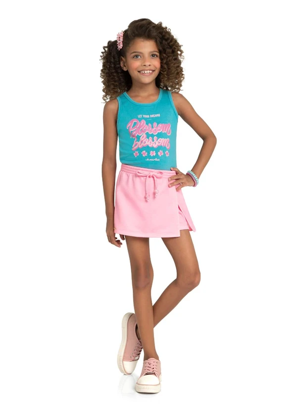 Marlan - Shorts Menina em Fleece Jeans Rosa 2