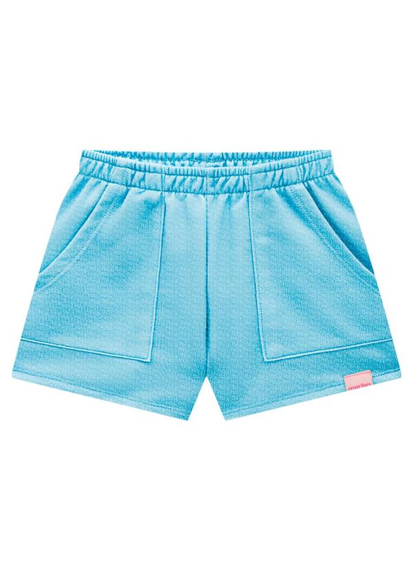 Marlan - Shorts Menina em Moletinho Jeans Azul