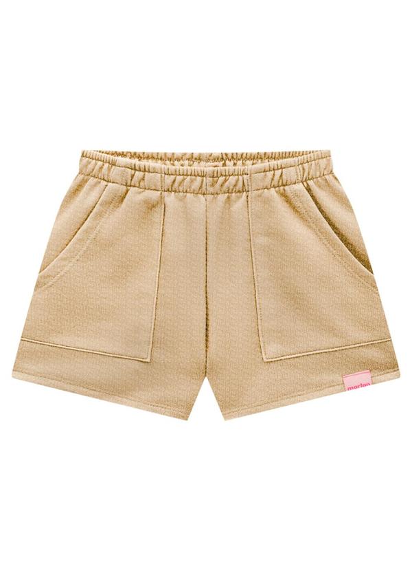 Marlan - Shorts Menina em Moletinho Jeans Bege 1