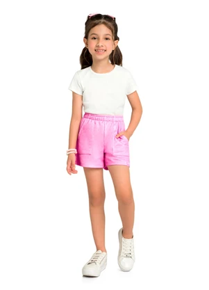 Marlan - Shorts Menina em Moletinho Jeans Rosa - MARLAN