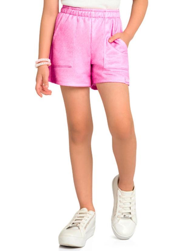 Marlan - Shorts Menina em Moletinho Jeans Rosa